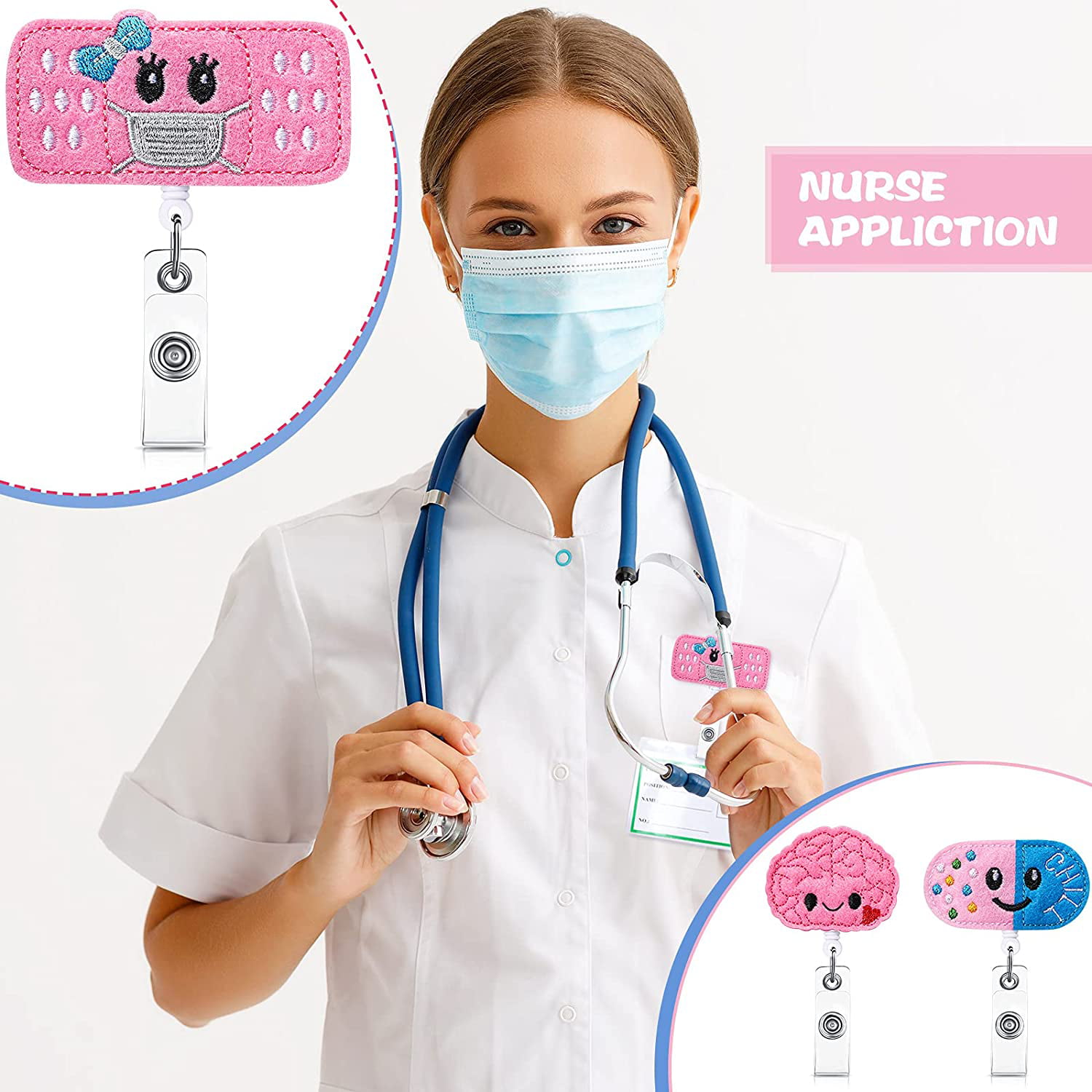 Wigspedia Retractable Badge Reel - Cute Pink Heart Steth - Personalized Name - Badge Holder/RN/LPN/RT/Nurse Gift/Student Nurse (Belt/Slide Clip)