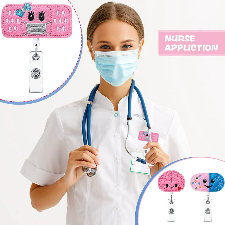 Badge Reel, Retractable Nurse Badge Holder with Alligator Clip ID Name Card Badge Clip for Office Student Doctor Nurse (3Pack Pink Flower)