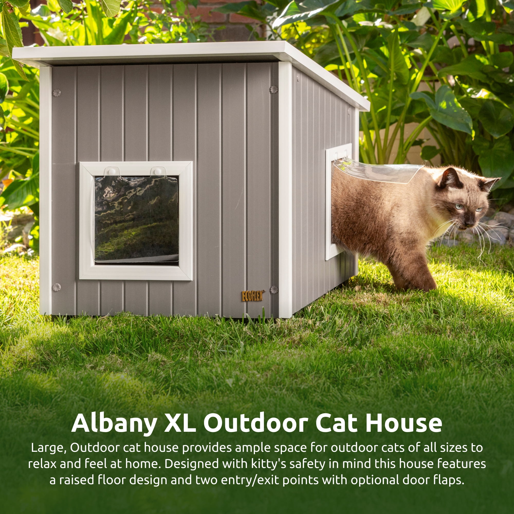 New Age Pet® ECOFLEX® Outdoor Cat House X Large Weather Resistant, Raised Floor