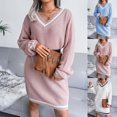 thumbnail image 1 of Gspmoly Robes Décontractées pour Femmes, Mode Femmes Décontractée Ample Couleur Unie Robe Chandail en Tricot à Col en V Robes Formelles pour Femmes Articles en Liquidation, 1 of 6