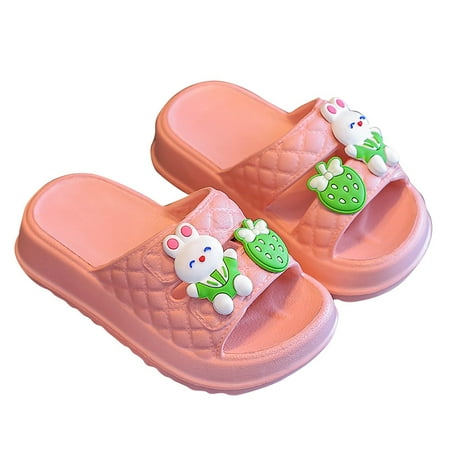 

Xfvqtps Girls Rabbit Strawberry Cartoon Slippers Thick Sole EVA Non Slip Summer Slippers Indoor Outdoor Children s New Sandals Boy Baby Soft Soles Toddler Shoes Pink