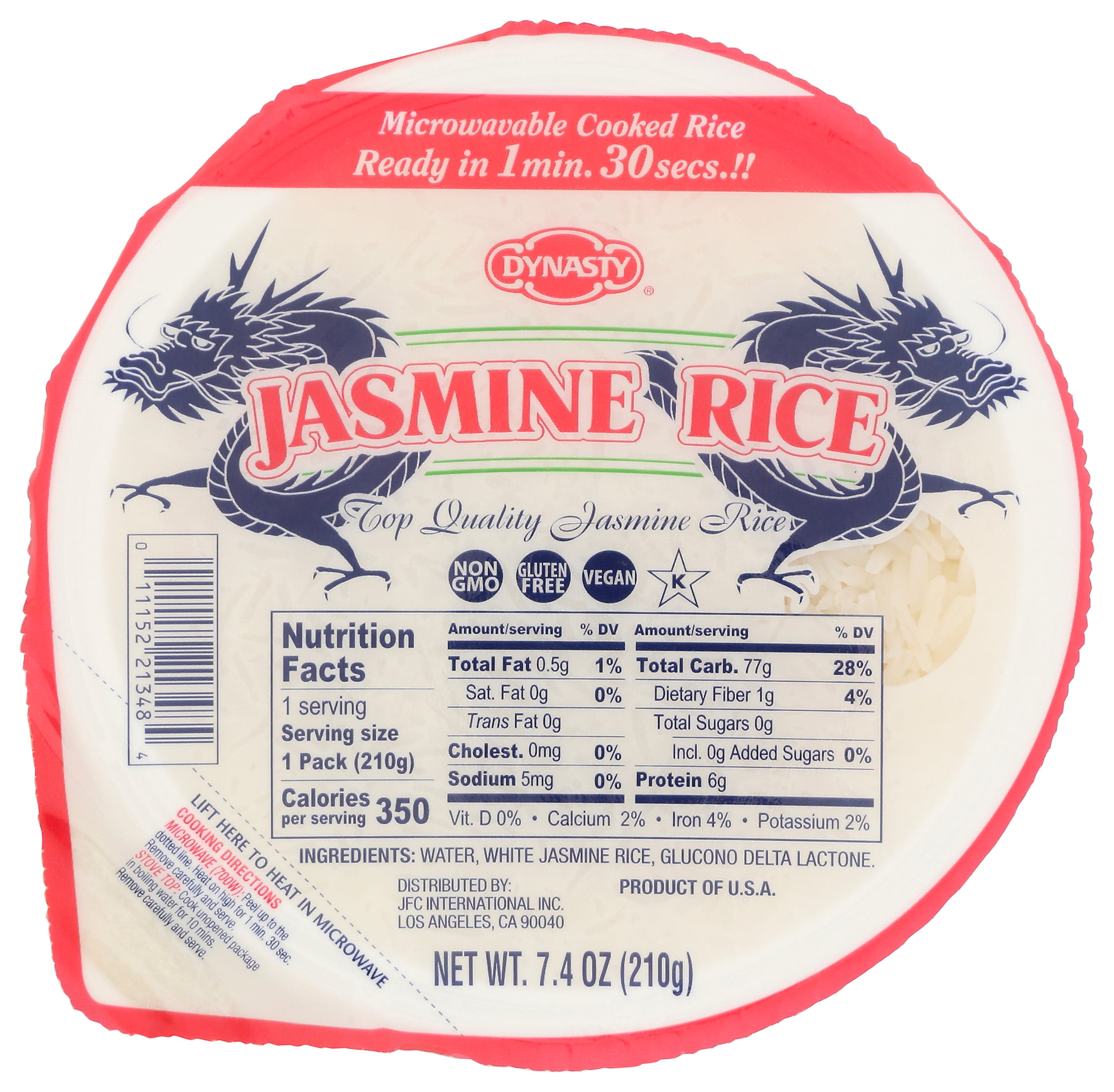 (6 pack) Dynasty Non-GMO, Gluten-Free, and Vegan, Top Quality Jasmine Rice, 7.4 Oz