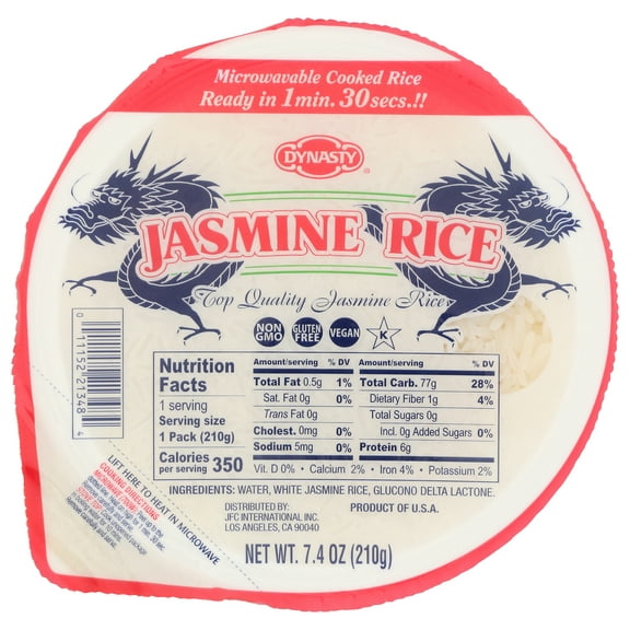 Dynasty Non-GMO, Gluten-Free, and Vegan, Top Quality Jasmine Rice, 7.4 Oz