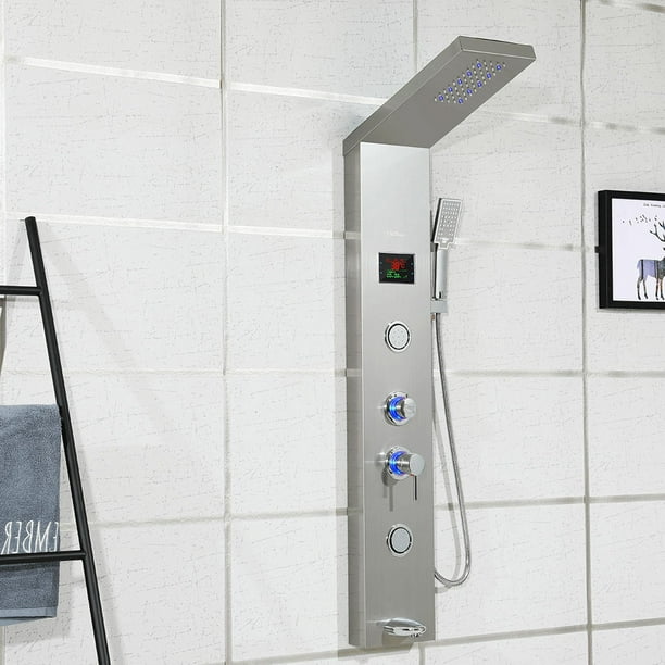 LED Rainfall Waterfall Shower Panel, 5-Function Bathroom Shower
