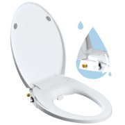Hibbent Elongated Bidet Toilet Seat with Slow Close, Non-Electric Bidet Attachment for Toilet Seat with Dual Nozzle, Bidet Sprayer with Adjustable Self-Cleaning Nozzles, Brass T Adapter C80