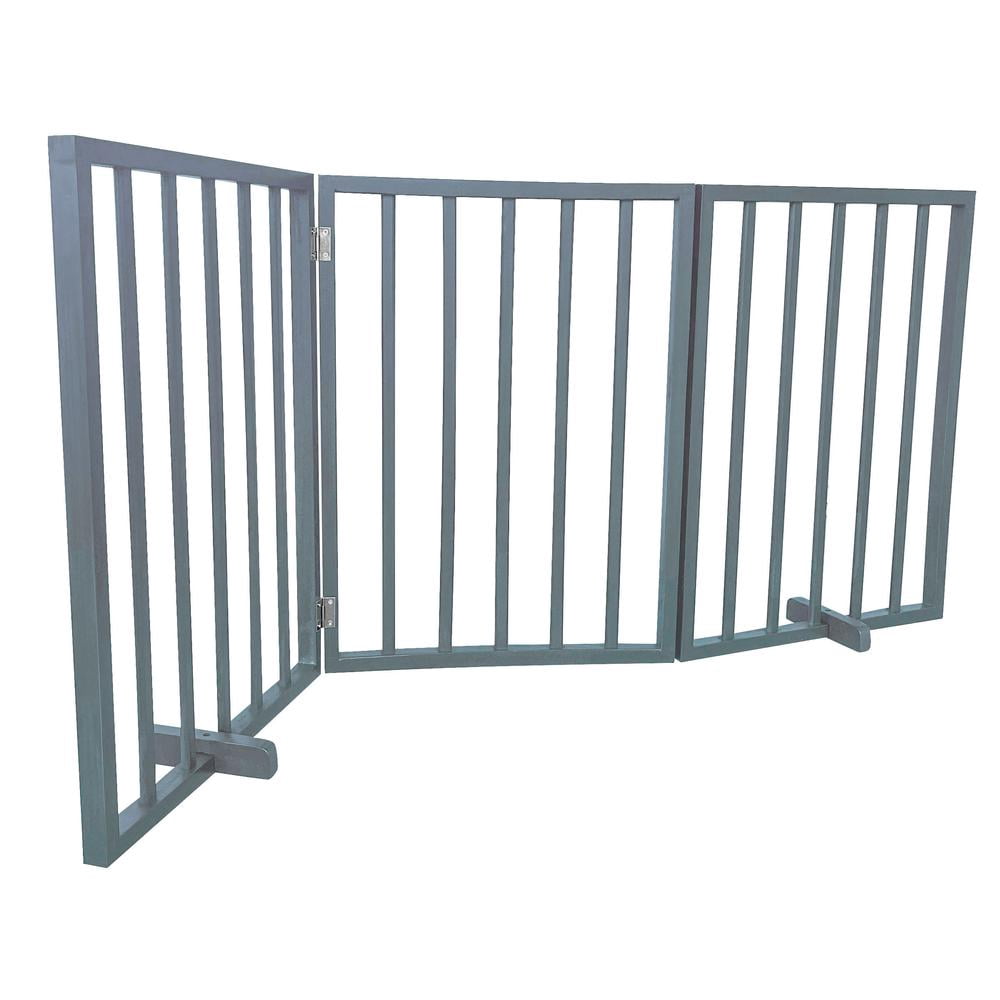 AmeriHome WFPGG3 54 in. Freestanding 3-Panel Folding Wood Pet Gate - Grey