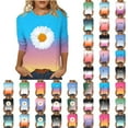 thumbnail image 1 of QATAINLAV Hauts à Manches 3/4 pour Femmes T-Shirts Graphiques en Coton Basiques Imprimé Dégradé Tendance Blouse Mignonne Décontractée Col Rond Chandail Automne Économies Rose Vif P, 1 of 6