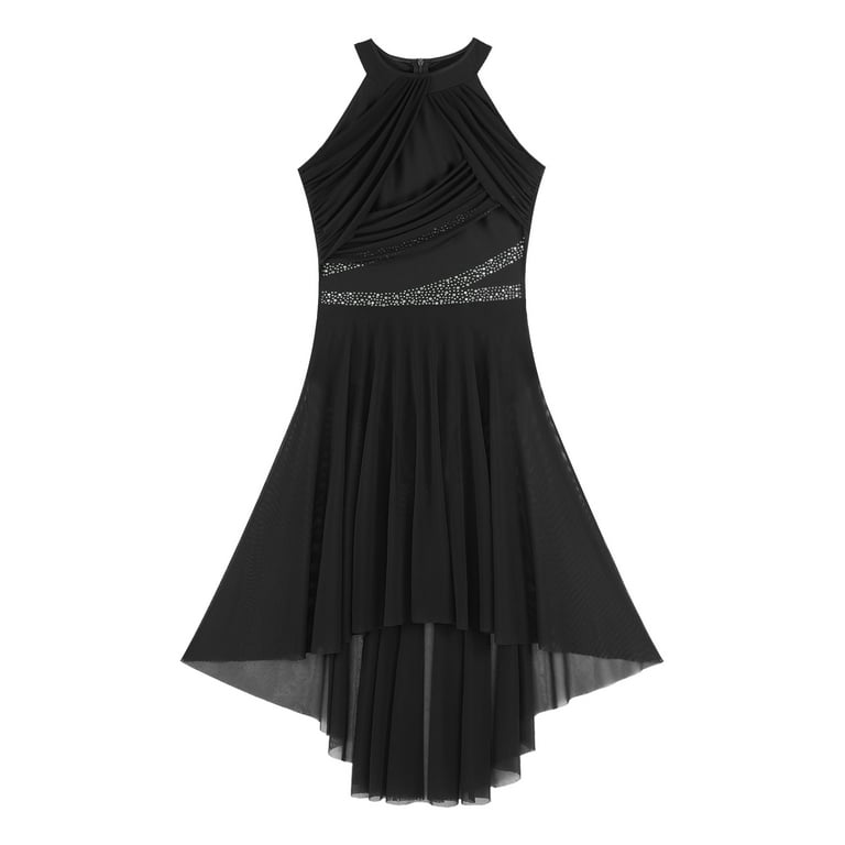 black flowy dance dress Girls kids black white flowy latin dance dresses children salsa rumba  chacha stage performance costumes – Moderndancedress.com main image 0