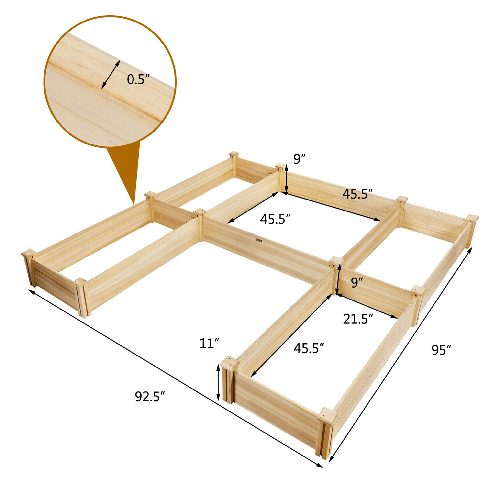 Gymax Raised Garden Bed 92.5x95x11in Wooden Garden Box Planter Container U-Shaped Bed - image 2 of 10