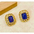 thumbnail image 4 of Vintage 1 1/4" clip on gold square blue and clear stone earrings, 4 of 4