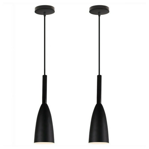 Lámpara de techo decorativa, iluminación LED para estilo de granja retro, lámpara colgante de techo estilo granero de mediados de siglo con lámpara colgante ajustable, 2 piezas de hierro forjado negro