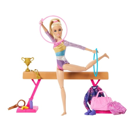 Barbie Gymnastics Playset with Blonde Fashion Doll, Balance Beam and Accessories, 3 Years & up