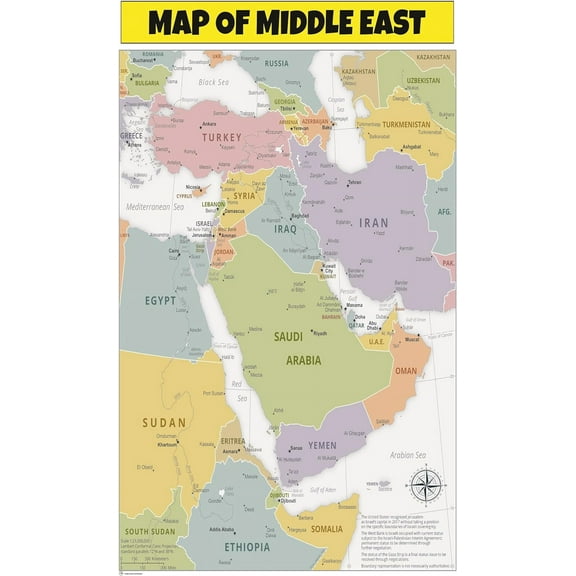 18x24 Map of Middle East - Laminated Wall Map Poster Print Perfect for Classrooms and Homes - Vivid Imagery with Bright Colors