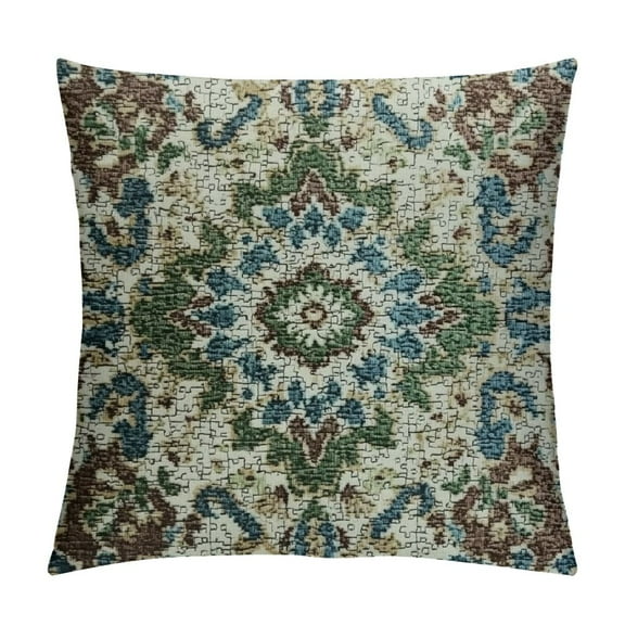 Patifu Sage Green Blue Boho Pillow Covers Carpet Bohemian Floral Pattern Decorative Throw Pillow Cases Outdoor Farmhouse Decoration for Sofa Couch Bed 12x12in