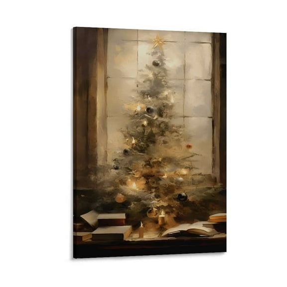 Framed Christmas Tree Vintage Canvas Print Posters Moody Xmas Neutral Rustic Holiday Wall Art,Christmas Holiday Decor for Home and Office