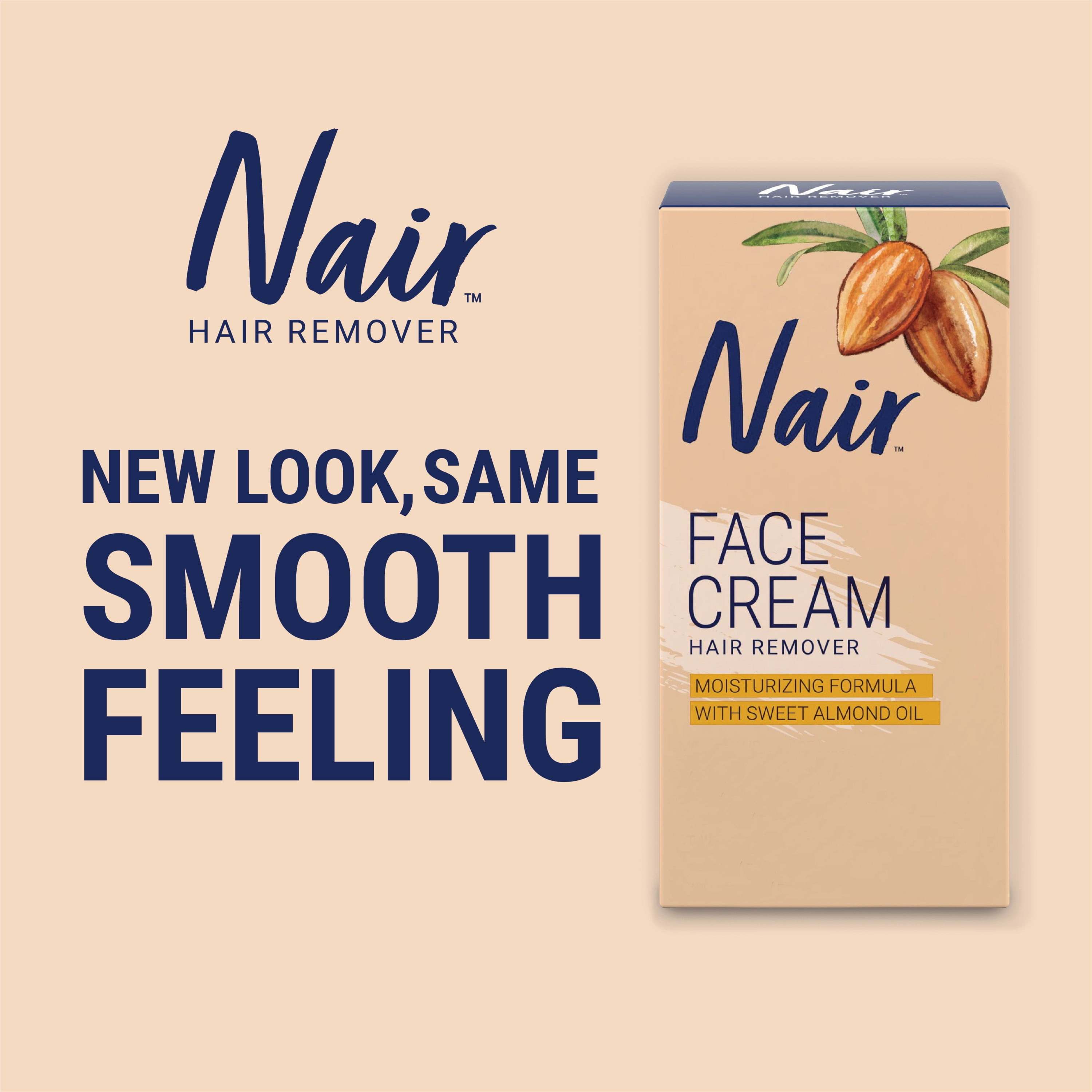Nair Moisturizing Facial Hair Removal Cream With Sweet Almond Oil, #1 Depilatory Cream For Face, 2 oz Bottle, For All Skin Types