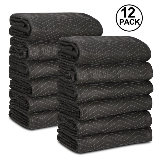 12 Packs One Dozen Heavy Moving Blankets, Sizes 79" x 72", 65 lbs