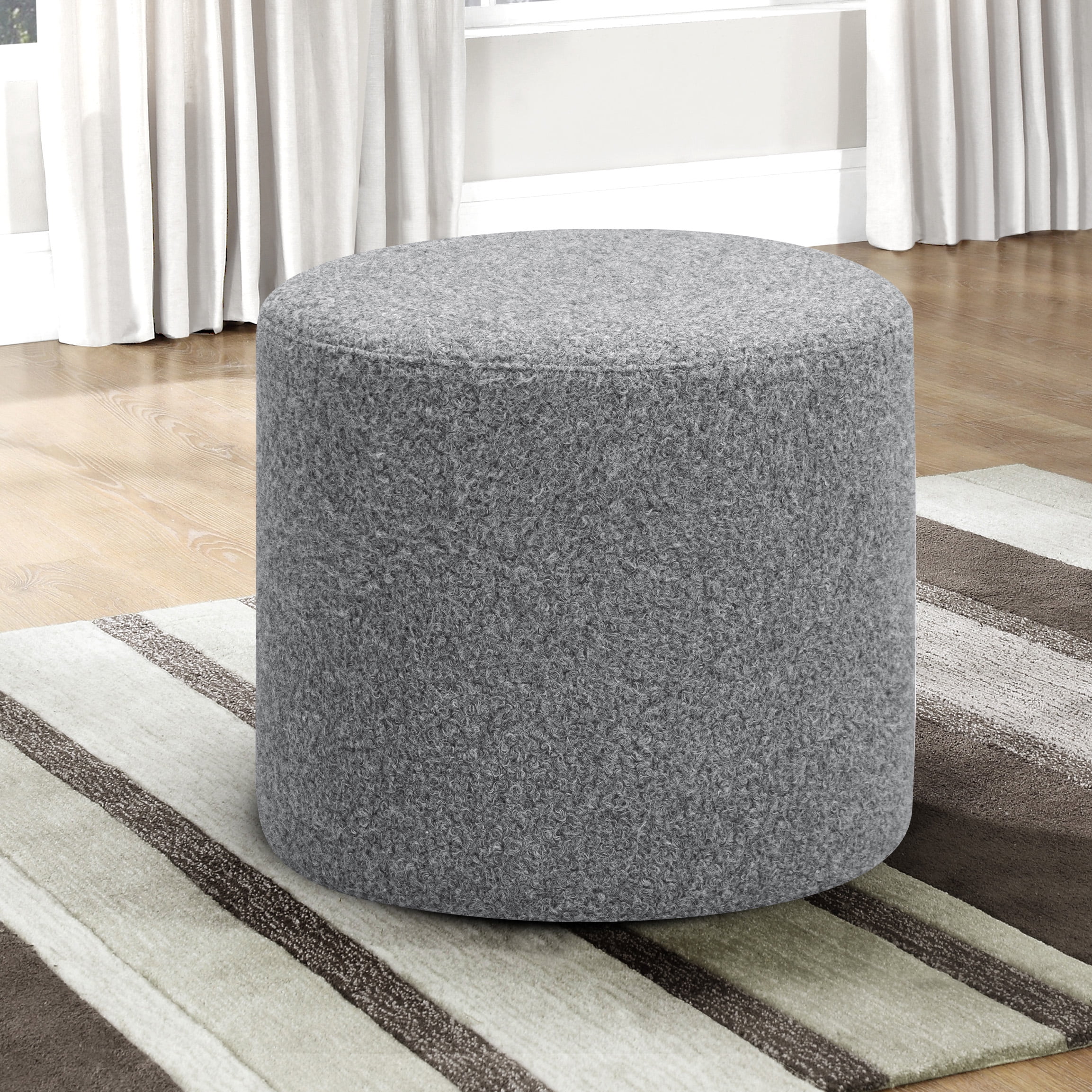 Lifestyle Solutions Warren Round Ottoman, Gray Sherpa Fabric