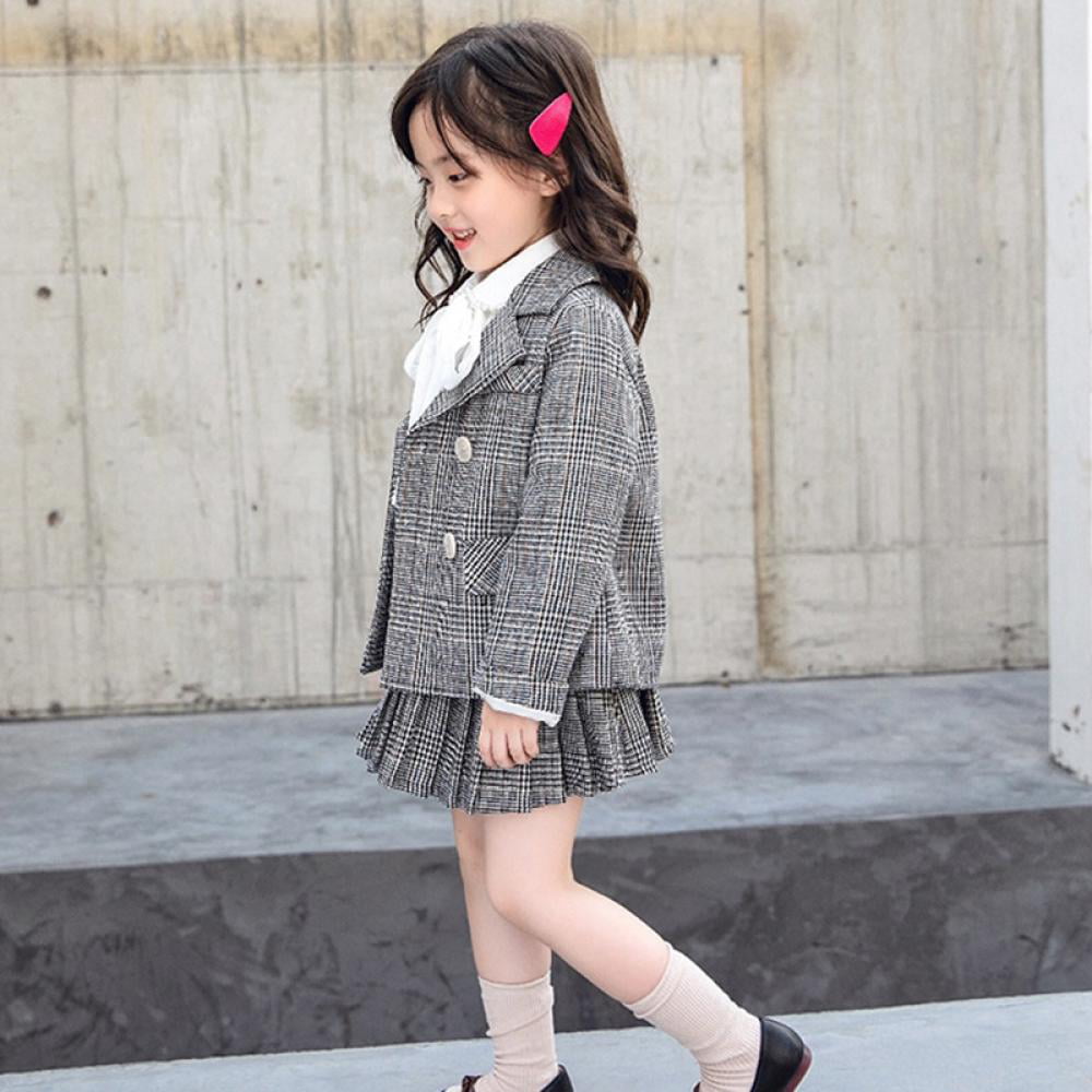 Skirt Set for Toddler Girls Spring Fall Winter Outfit Clothing Kids Toddler Girl Clothes Long Sleeve Plaid Coat 