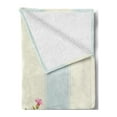 thumbnail image 2 of Vintage Soft Flannel Fleece Throw Blanket, Pink Peony Border on Vertical Striped Tile Bridal Wedding Design, Cozy Plush for Indoor and Outdoor Use, 70" x 90", Pale Pink Pale Blue, by Ambesonne, 2 of 5