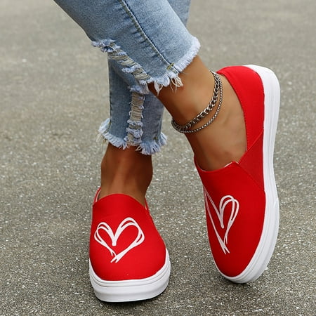 

jjayotai Men Shoes Clearance Sale Women Fashion Shoes Casual Heart Print Canvas Flat Slip-On Sneaker Rollbacks