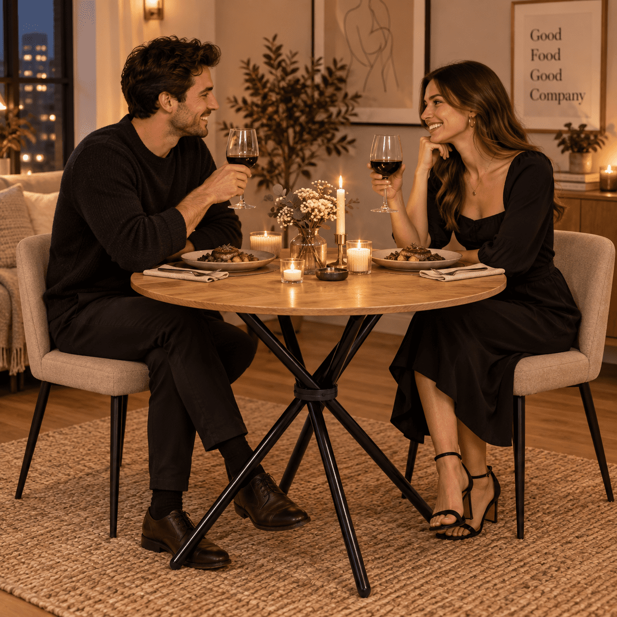 Homy Casa 31.5 in Round Dining Table for 2-4, Small Space Kitchen Table with Metal Legs, Golden Oak