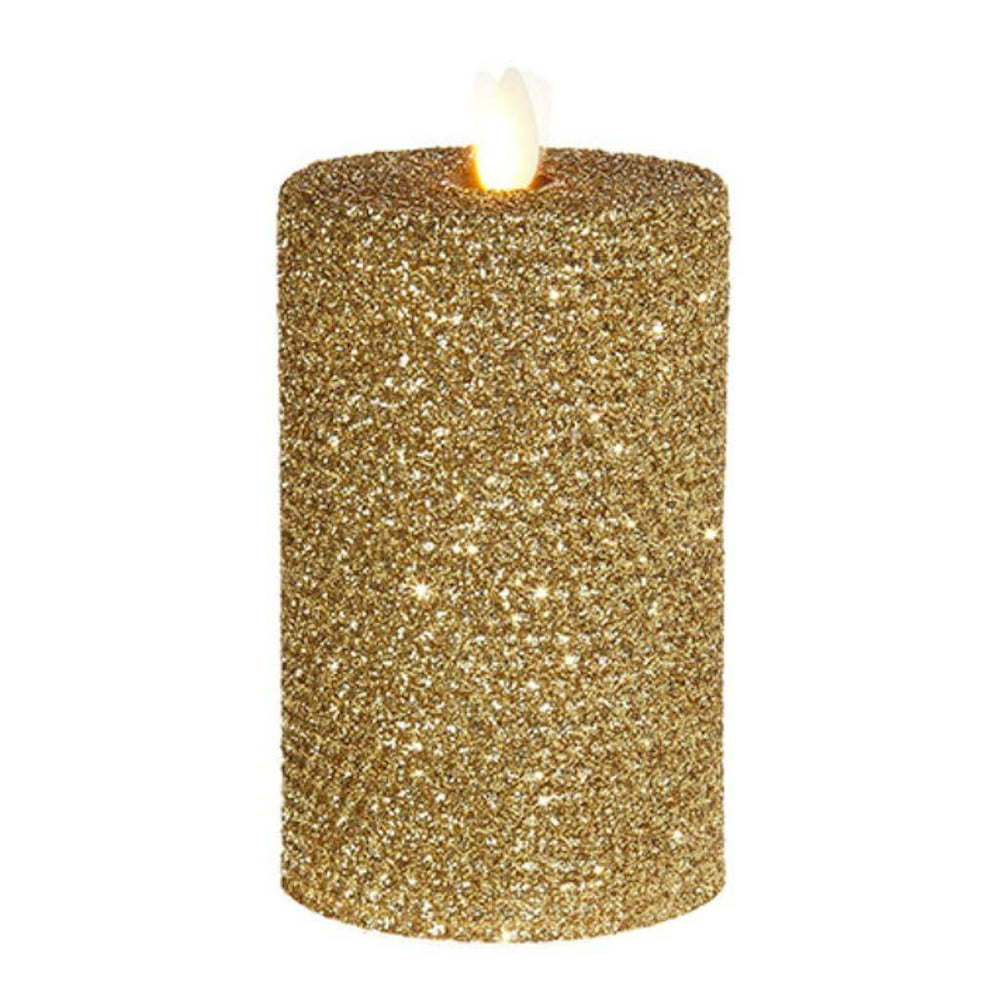 Liown 38105 3.25" x 6" Gold Glittered LED Pillar Candle