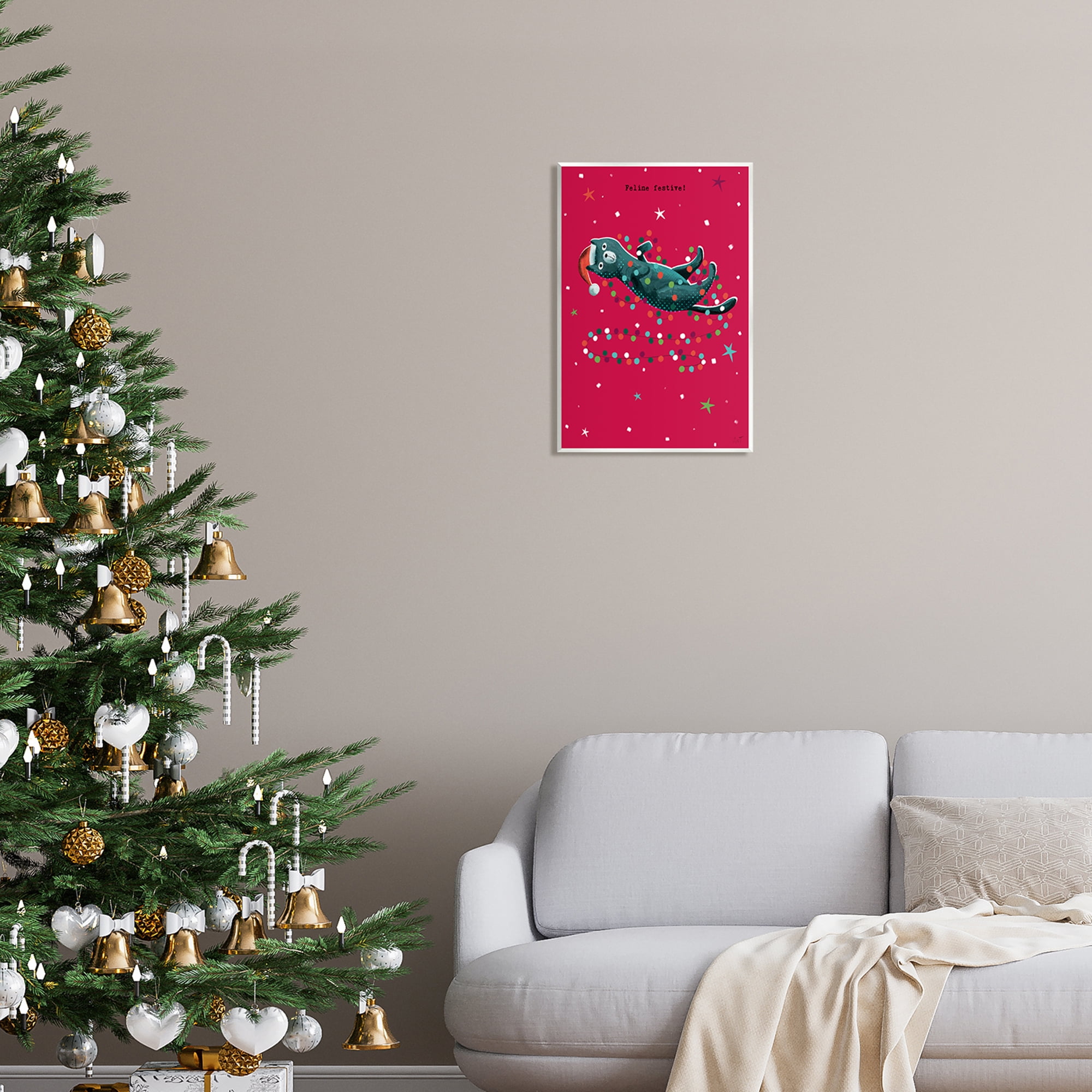 Stupell Industries Feline Festive Christmas Cat Holiday Painting Unframed Art Print Wall Art