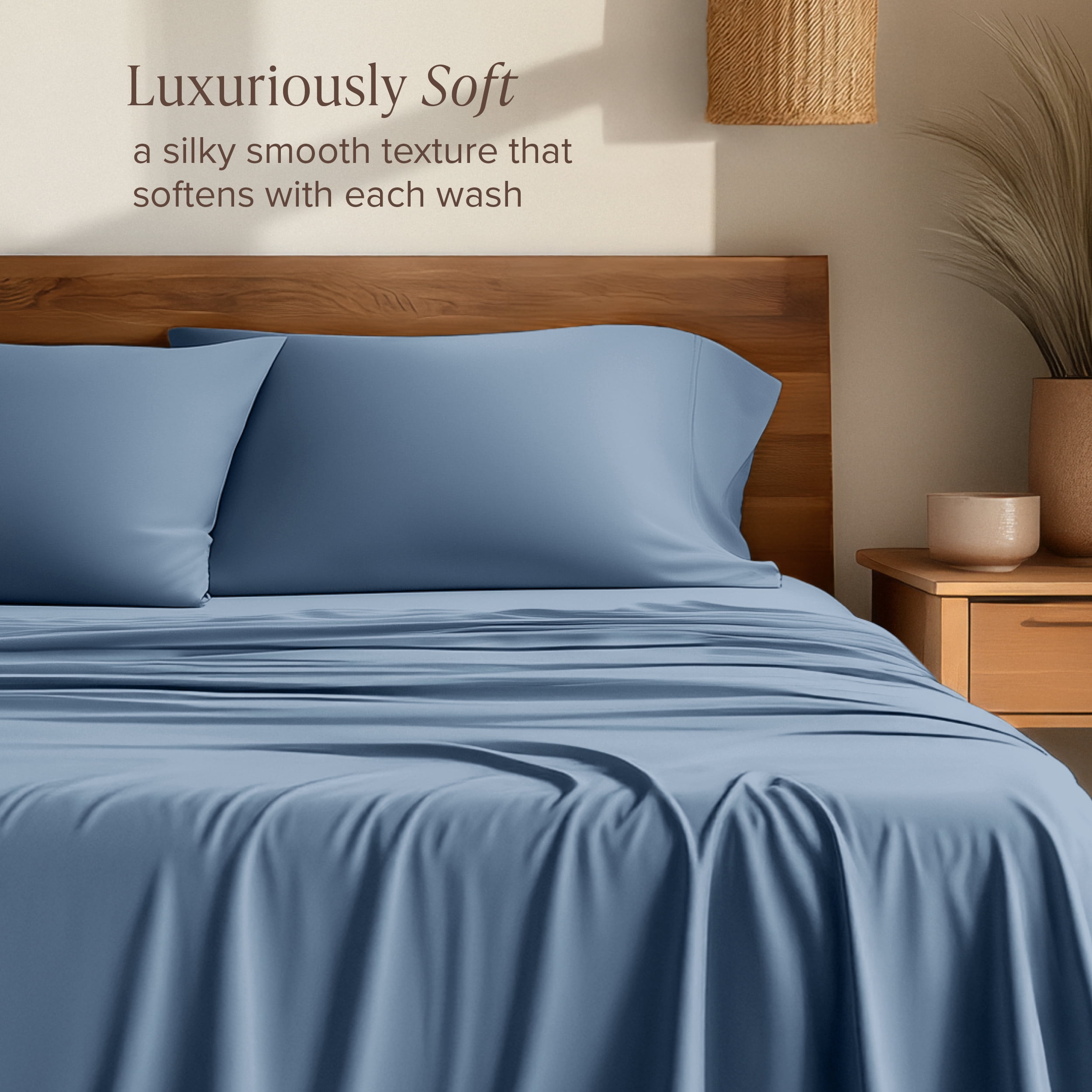 Bare Home Bamboo Sheet Set - Made from Rayon Fibers - Deep Pockets - 3 Piece - Twin XL, Coronet Blue