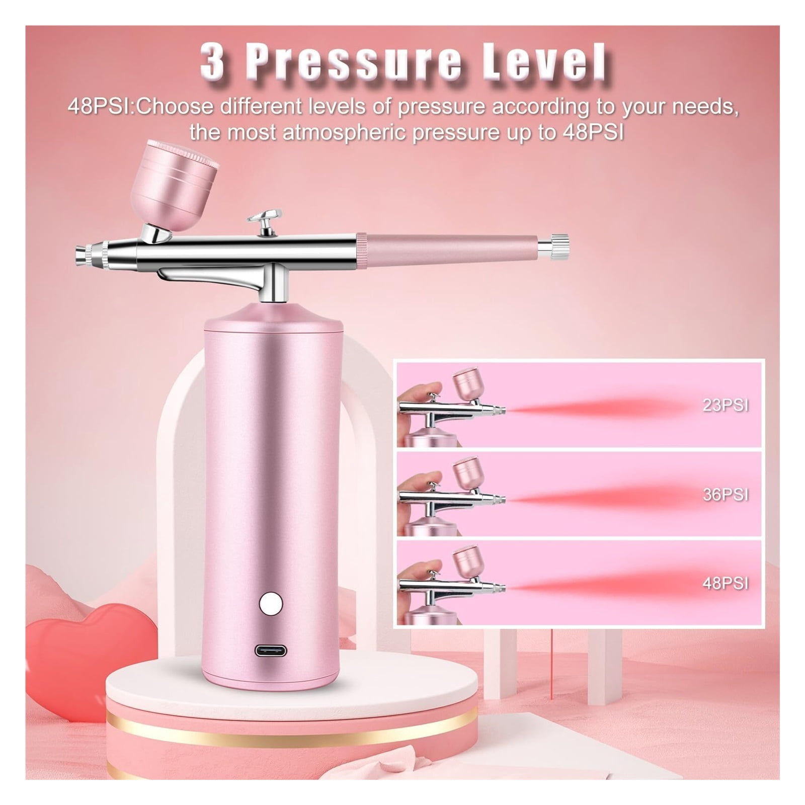 Airbrush Kit with Compressor, Air Brush Machine for Nails, 0.3Mm Nozzle Oxygen Injector, Cordless Airbrush Gun, for Skin Hydration, Nail Art, Tattoo, Painting, Makeup, Cake, Barber