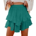 thumbnail image 3 of akafmk Womens Short Skirts Solid Boho Tiered Ruffle Elastic High Waist Flowy Casual A-Line Skirt Summer Beach Vacation, 3 of 7