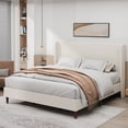 thumbnail image 3 of High Headboard Upholstered Bed, Queen Size Bed Frame, 12-Slat Support, Easy to Assemble, Beige, Chenille Cloth, No Box Spring Needed, 3 of 10