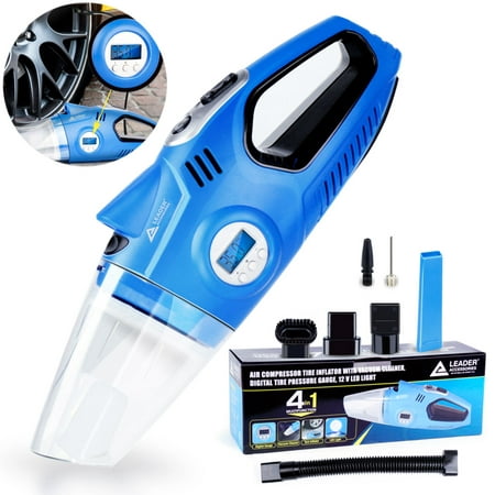 4 IN 1 Air compressor Tire inflator, Car Vacuum Cleaner, Digital Tire Pressure Gauge and 12V LED light by Leader (Best Car Tyre Inflator)