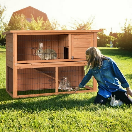 Gymax Large Chicken Coop Rabbit Hutch Garden Backyard Wood Hen House Poultry Cage