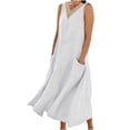 thumbnail image 1 of CHOK Robes d'Été Femmes Décontractées Sans Manches Lin Coton Fluide Poche Longue Maxi Robes d'Été pour Femmes Couleur Unie Grande Taille Robe pour Femmes Col en V Robe de Collation des Grades, 1 of 8