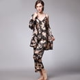 thumbnail image 3 of Women's silk satin pajamas set 3 PCs floral silky PJ sets sleepwear Cami nightwear with robe and pant, 3 of 9