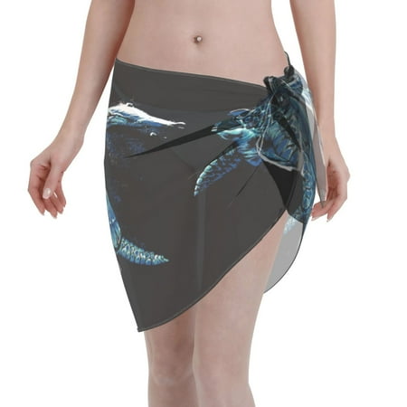 Adobk Women Beach Sarong Bathing Suit Ocean Turtle Print Wrap Skirt Sheer Bikini Swimsuit Cover Ups For Swimwear