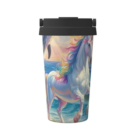

Goofa Dolphin Rainbow Horse for Insulated Travel Coffee Mug Spill Proof Leak Proof 16 OZCoffee Tumbler Reusable Coffee Cups with Lids Thermos for Hot and Cold Drink