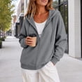 thumbnail image 6 of thefmos Women's Hooded Zip Up Sweatshirt Jacket with Pockets Solid Color Casual Coat Fashion Fall Winter Clothes, Gray L, 6 of 9