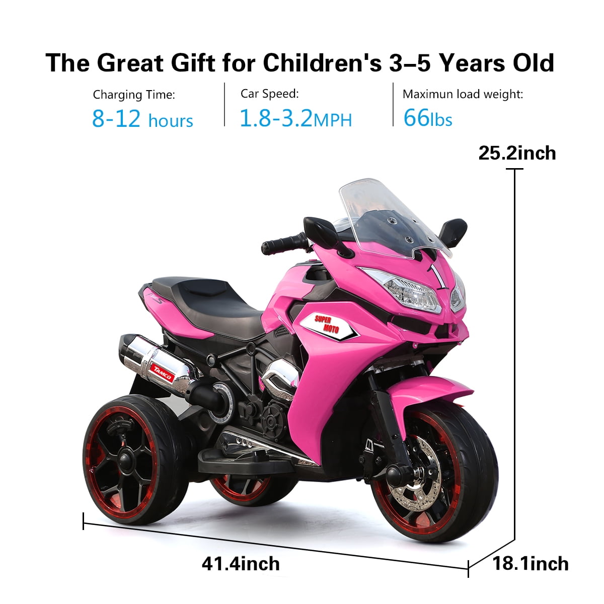 12V Electric Motorcycle Ride-On with Light-Up Wheels, 3-Wheel Rechargeable Battery Bike, Music & Sound Effects