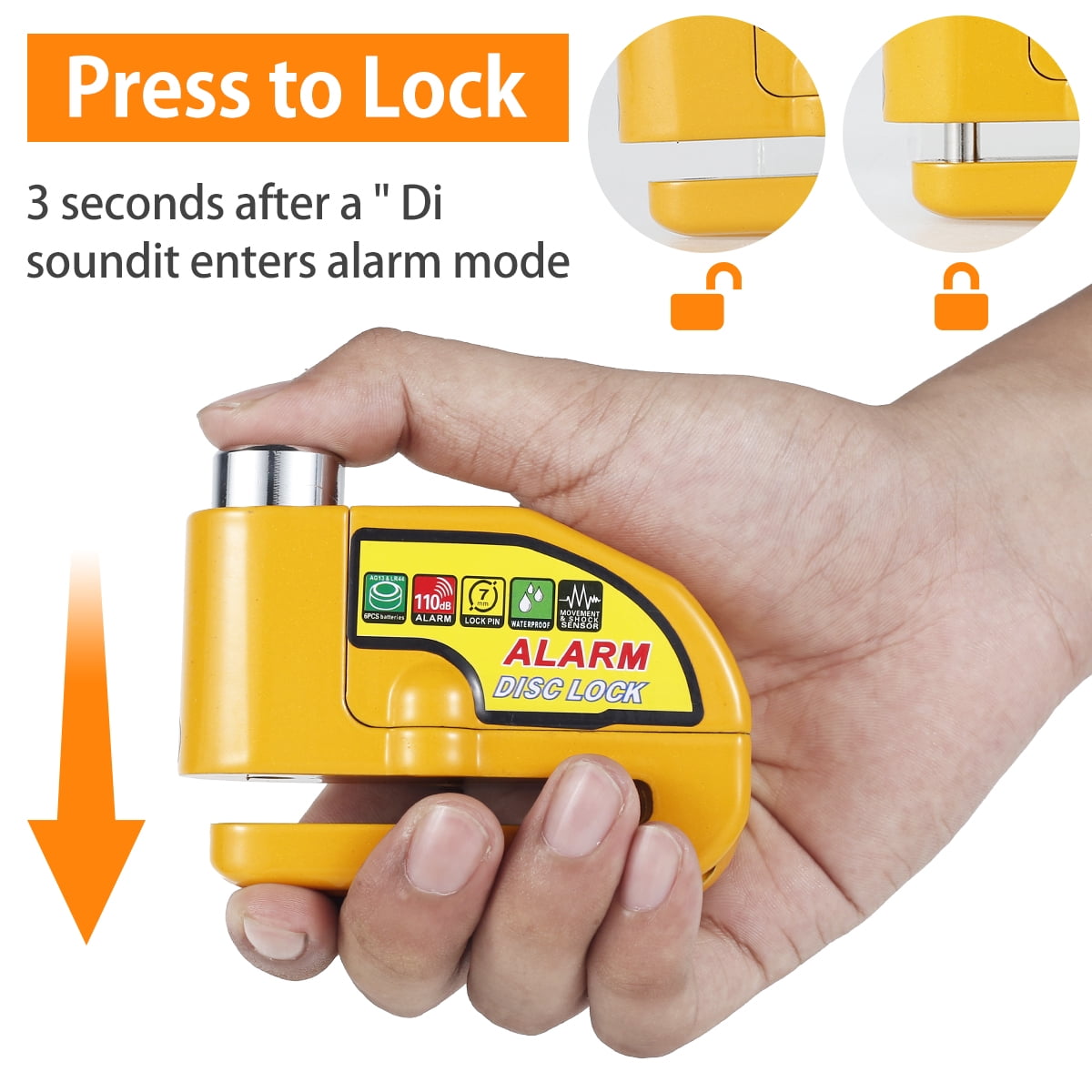 Motorcycle Alarm Disc Brake Lock Anti-theft Motorbike Alarm Padlock 110dB Alarm Sound Security Wheel Disc Lock with Reminder Cable for Motorcycles Bicycles Bikes