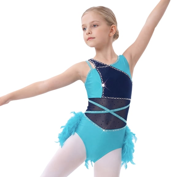 Choomomo Kids Girls Ballet Dance Tutu Dress Latin Dance Leotard Hip Hop Jazz Performance Outfits Bodysuit Light Blue 12
