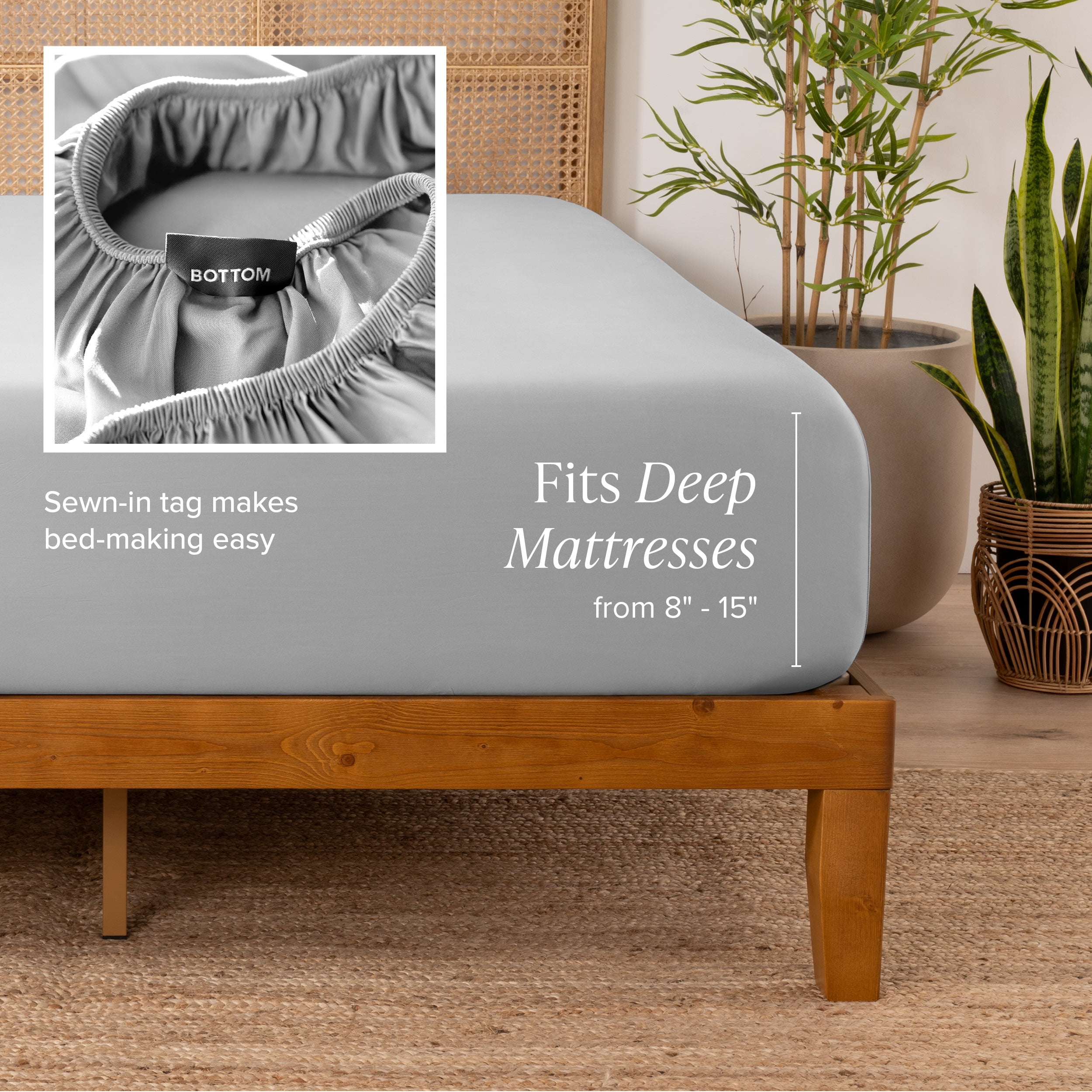 Bare Home Bamboo Fitted Sheet - Made from Rayon Fibers - Deep Pockets - Soft, Cooling & Breathable - Twin, Cloud Gray