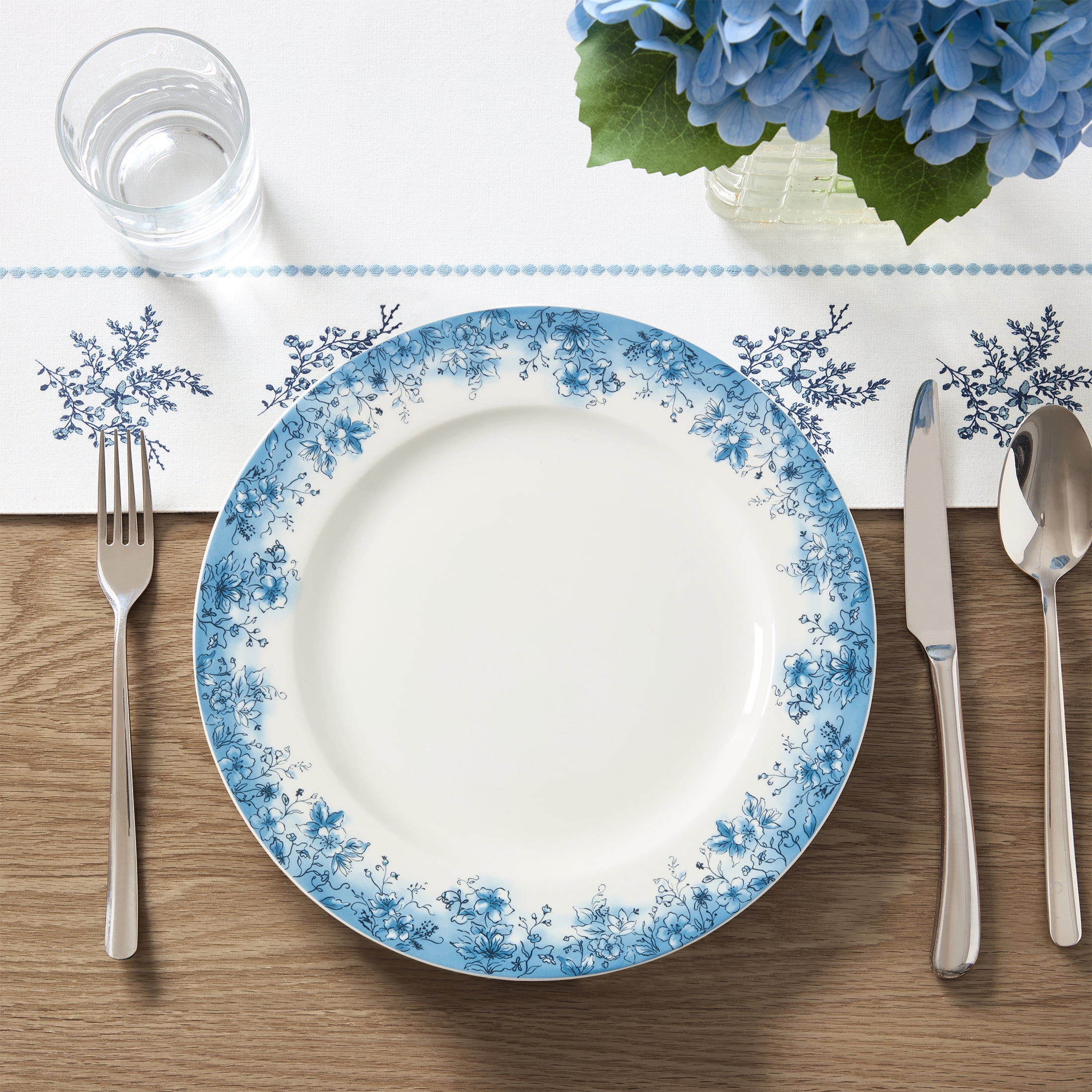 Floral Ceramic Plate, Blue and White, 10.5", by My Texas House