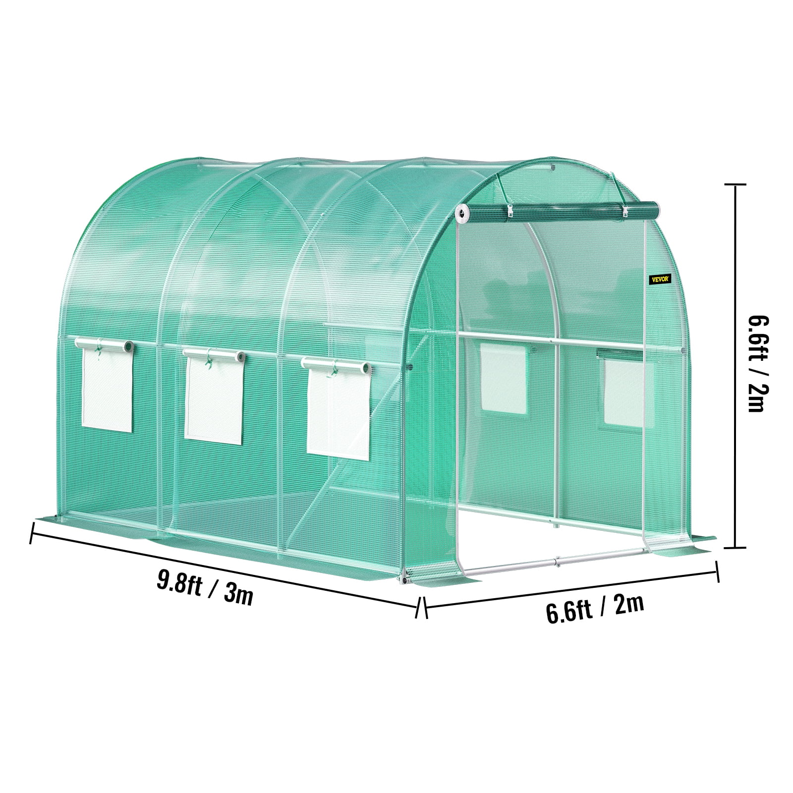 VEVOR Walk-in Tunnel Greenhouse, 9.8 x 6.6 x 6.6 ft Portable Plant Hot House with Galvanized Steel Hoops, 1 Top Beam, Diagonal Poles