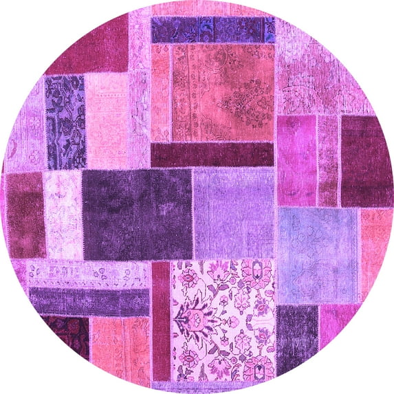 Ahgly Company Indoor Round Patchwork Purple Transitional Area Rugs, 5' Round
