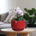 thumbnail image 6 of Ordivic 7 inch Red Ceramic Plant Pot with Saucer & Drainage Hole,Medium Indoor Outdoor Planter for Snake Plant, Pothos, ZZ Plant,Desk Table,Windowsill,Home Decor, 6 of 8