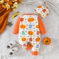 thumbnail image 4 of Baby Girl Bubble Romper Toddler Fall Full Zip Jumpsuit Cartoon Pumpkin Ghost Print Long Sleeve One Piece Pajama with Hat Soft Comfort Baby Rompers Red 12 Months-18 Months, 4 of 7