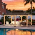 thumbnail image 2 of Sunmthink 12'x16' Outdoor Hardtop Gazebo, Cedar Wood Pavilion with Galvanized Steel Double Roof, for Patio, Garden, Deck, 2 of 7