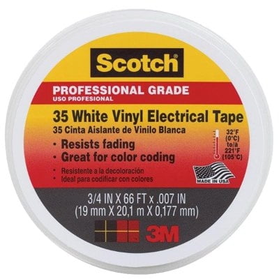 Vinyl Electrical Tape, Professional-Grade, White, .75-In. x 66-Ft. 10828-DL-2W